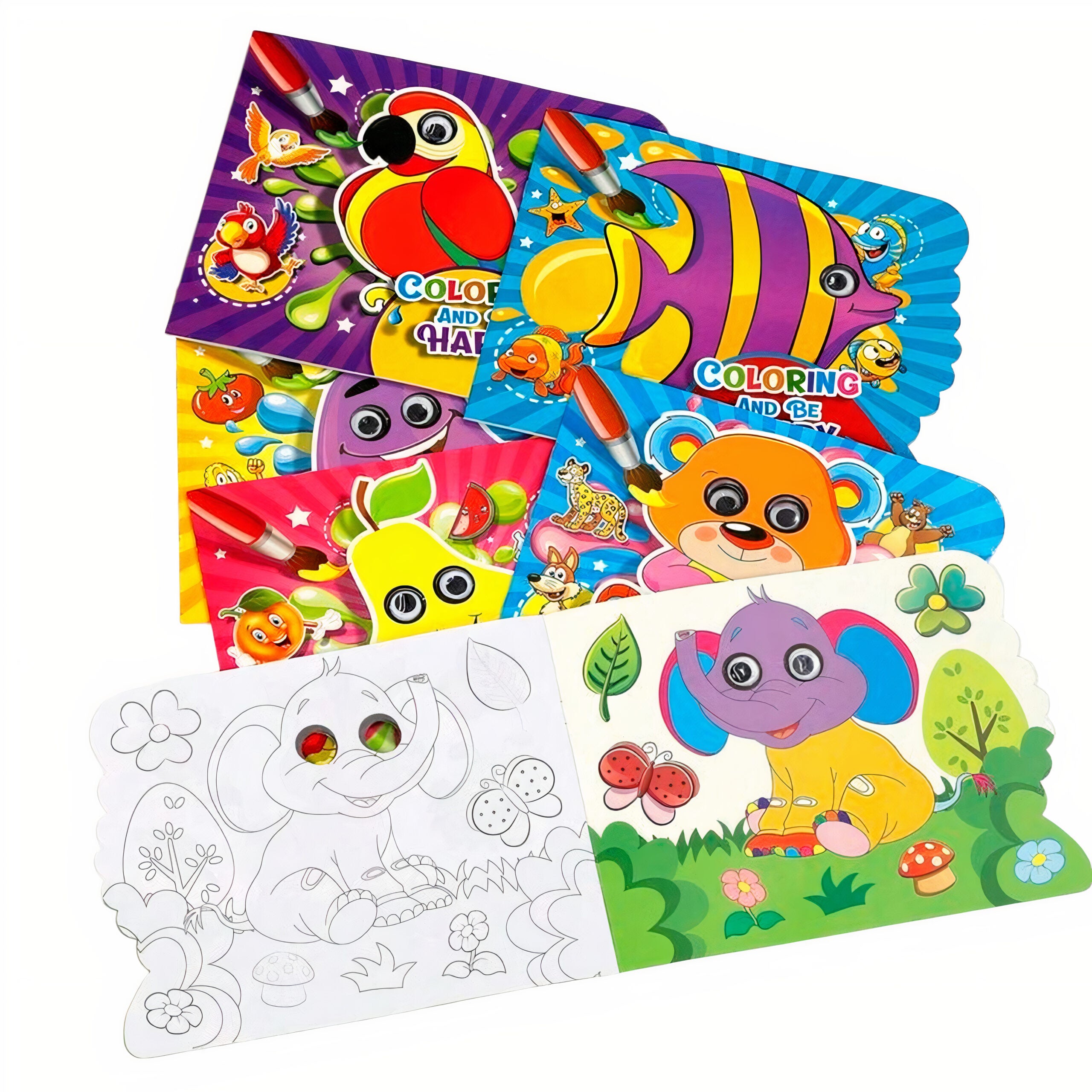 Cărți de Colorat 12/set cu Ochi Mobili, Pagini Interactive 27x21cm pentru Copii Diferite Modele Engros