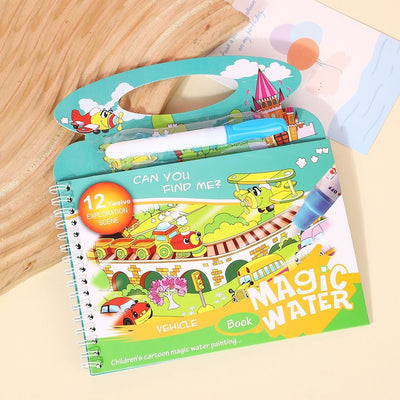 Cărți Magice de Colorat cu Apă 22x20cm cu Mâner și Cariocă Reutilizabilă, Pagine Reutilizabile care Dezvăluie Culori Ascunse Diferite Modele Engros