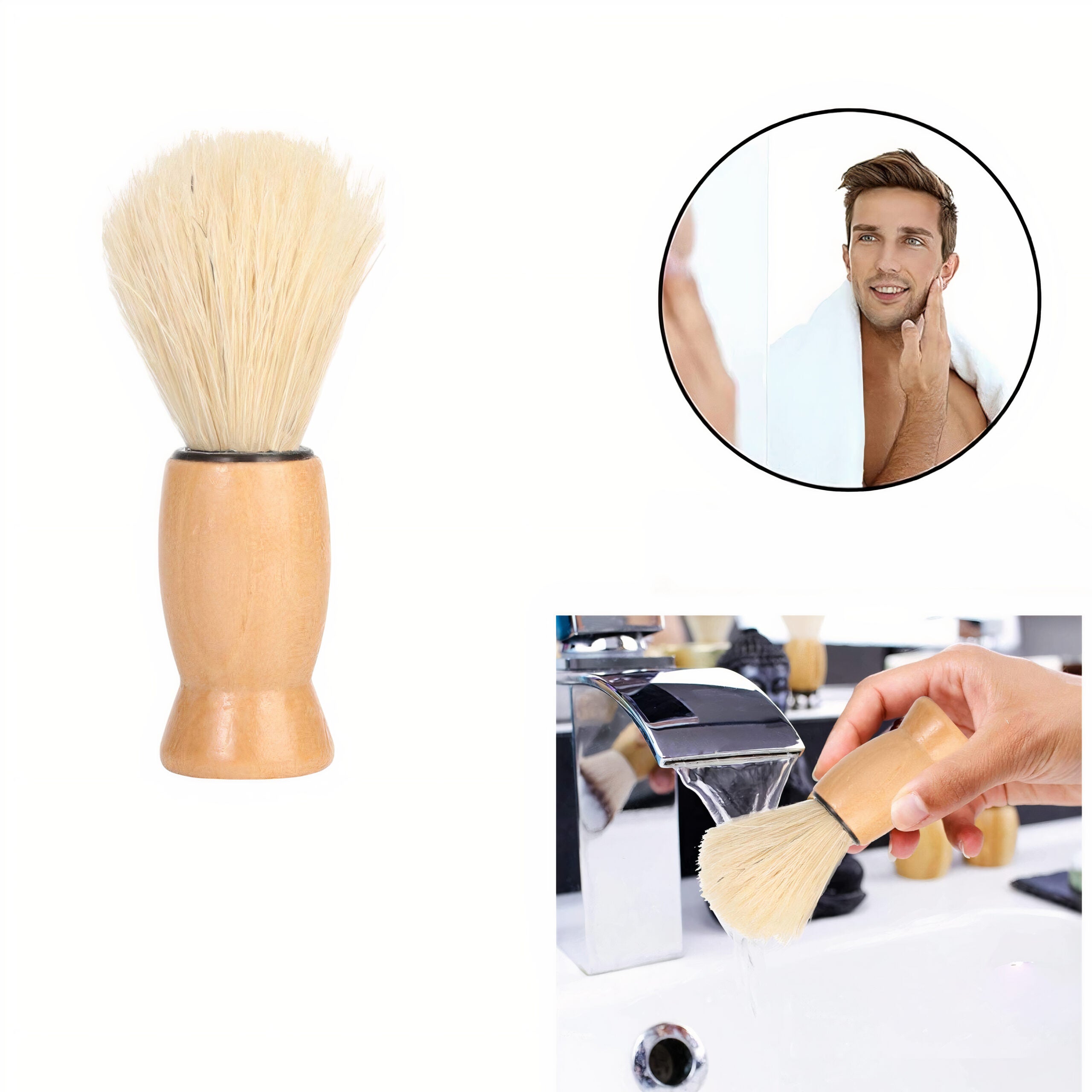 Pamatuf pentru Barbierit 10cm, cu Maner din Lemn Engros