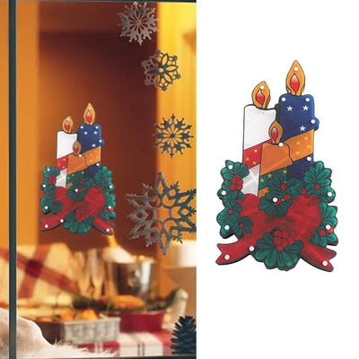 Decorațiune de Geam pentru Crăciun 42x23cm, Lumanari cu Lumină LED Multicoloră, Model 3D, cu Alimentare la Priză Engros