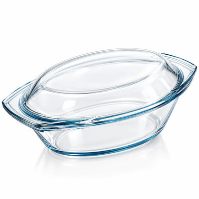 Vas Termorezistent Yena Mijotex 3L, Oval, cu Capac, 35.4x21cm, din Sticla Transparenta Engros
