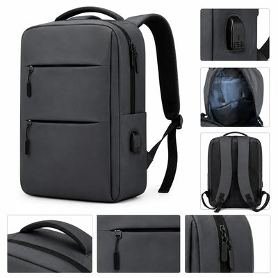Ghiozdan cu 3 Fermoare 42×30×12cm, Port USB, Rucsac pentru Laptop, din Piele Ecologică, Engros