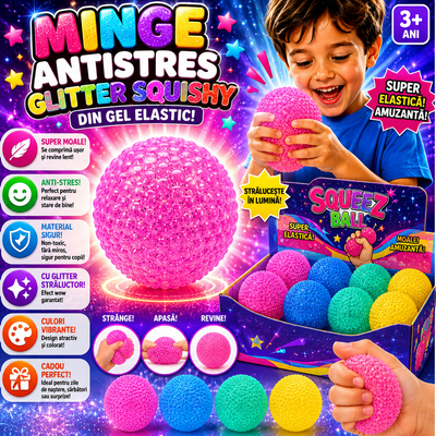 Minge Antistres Squishy 12/set, Cube Squeeze Ball 6.5cm, din Gel Elastic, Stretch & Squeeze, Diferite Culori Engros