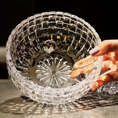 Bombonieră din Sticlă 17x15cm, cu Picior și Capac, Model Cristal Împletit Engros