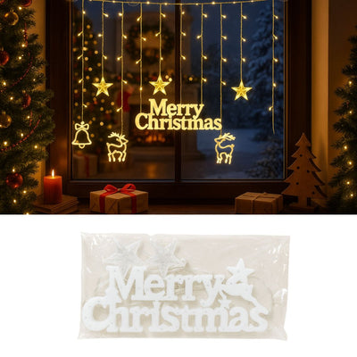 Instalație de Crăciun 10m, Model Perdea, cu Lumină LED Alb Cald și Decorațiune 32x12cm, Conectabilă în Serie Engros
