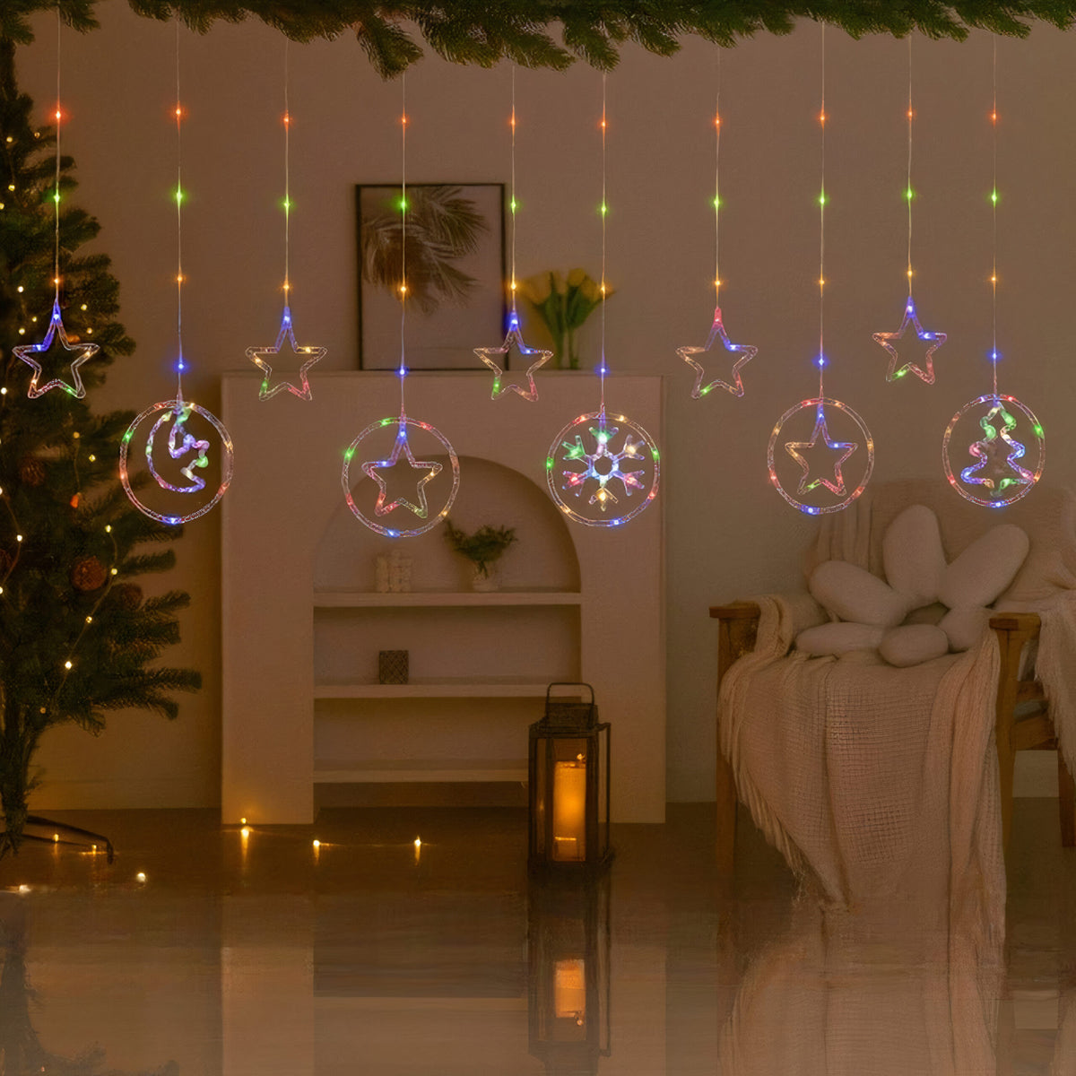 Instalație de Crăciun 10m Model Perdea, Lumini LED Multicolore, Fir Transparent, cu Mufa Conectabila prin Serie, pentru Interior și Exterior Engros