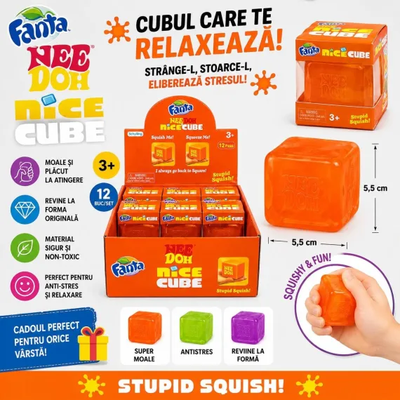 Jucărie Antistres NeeDoh Nice Cube Portocaliu 5.5CM – Cub Squishy Engros