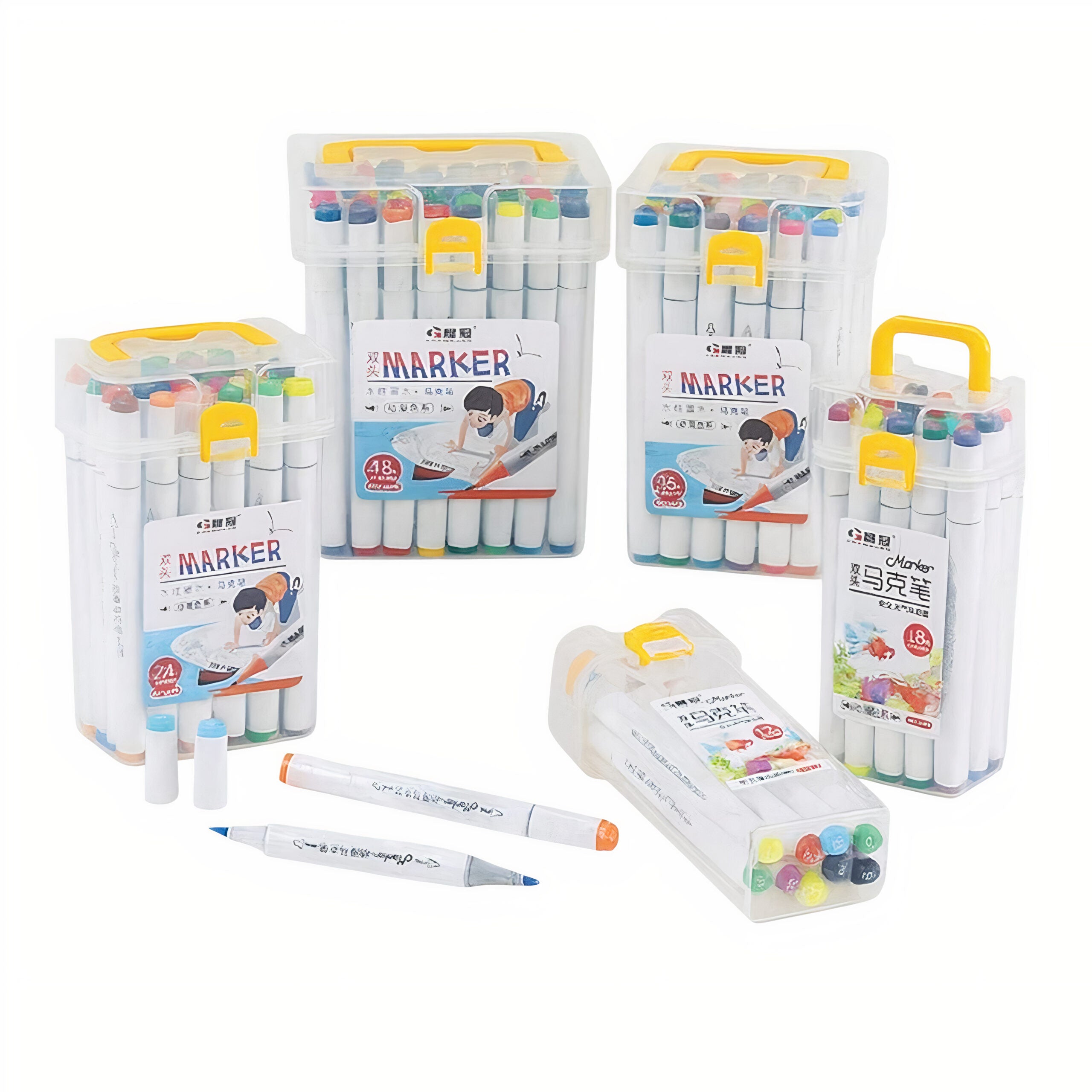Markere Acrilice 48/set cu Doua Capete, in Gentuta Transparenta 14cm din Plastic Multicolore Engros