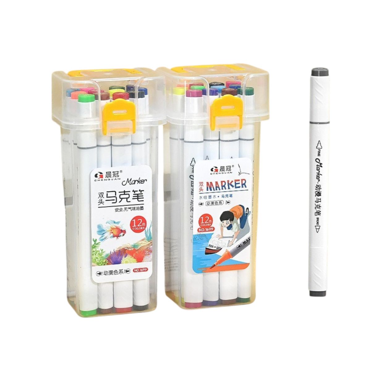 Markere Acrilice 12/set cu Doua Capete, in Gentuta Transparenta 14cm din Plastic Multicolore Engros