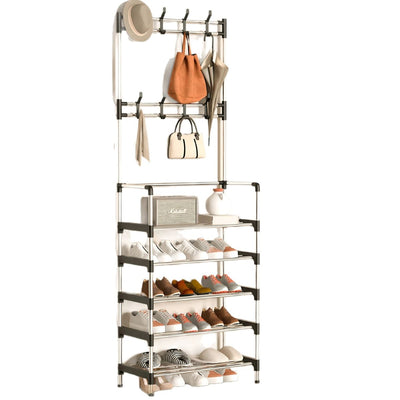 Cuier Multifuncțional cu Rafturi pentru Pantofi 171x60cm, cu Cârlige pentru Haine și Accesorii Structură Metalică Engros