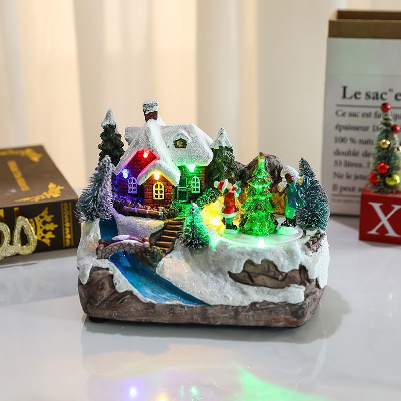 Decoratiune de Craciun 13x16x10cm, cu Lumină LED, Muzică și Scena Rotativa Engros