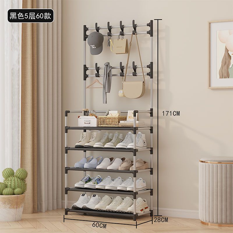 Cuier Multifuncțional cu Rafturi pentru Pantofi 171x60cm, cu Cârlige pentru Haine și Accesorii Structură Metalică Engros