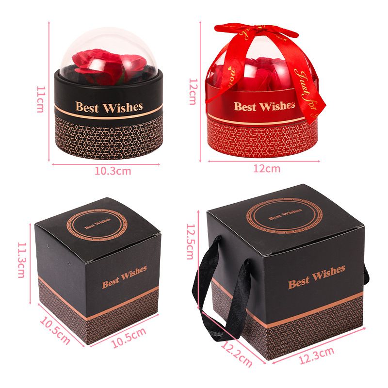 Cutie Cadou Rotundă cu Trandafir din Săpun sub Cupolă Transparentă, 11x10 cm cu Sertar pentru Bijuterii Diferite Culori Engros