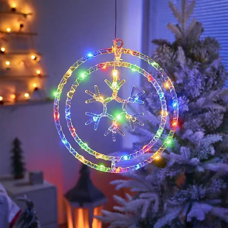 Decoratiune Crăciun 30cm Model Fulg cu Lumină Multicoloră LED, Ornament Suspendat Transparent Engros