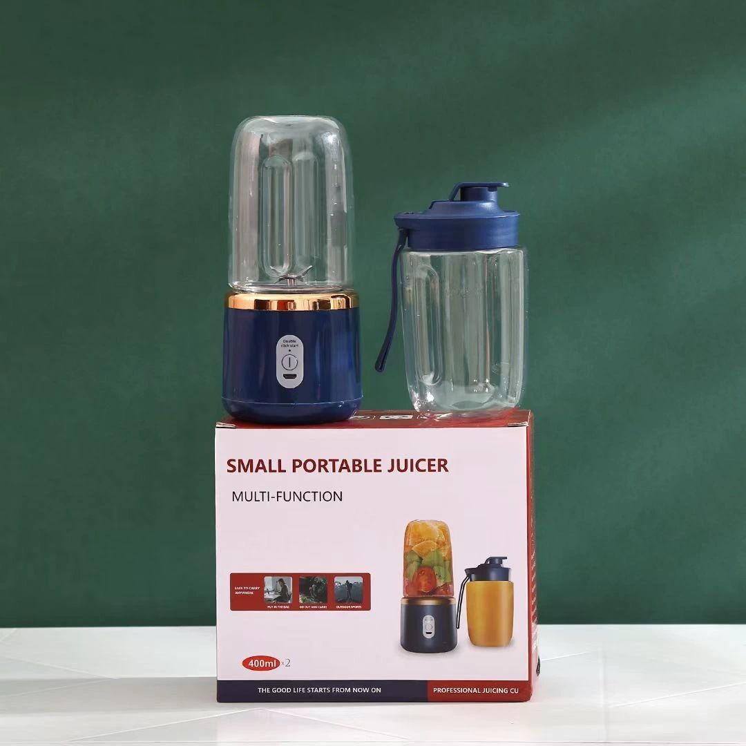 Blender Portabil 19.5x8.5cm, Reîncărcabil 400ml cu 2 Căni și Capace 15x8cm, Mixer Smoothie cu Acumulator USB, pentru Fructe si Legume Engros