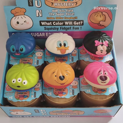 Jucărie Squishy Dumpling 12/set, în Cutie Plastic, 9cm, Antistres, Model Personaje Desenate Engros