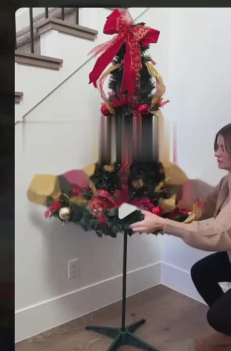 Încărcați videoclipul: Brad de Crăciun Artificial Pliabil 180 cm, Decorat cu Globuri, Flori și Panglici, Suport Metalic, Engros