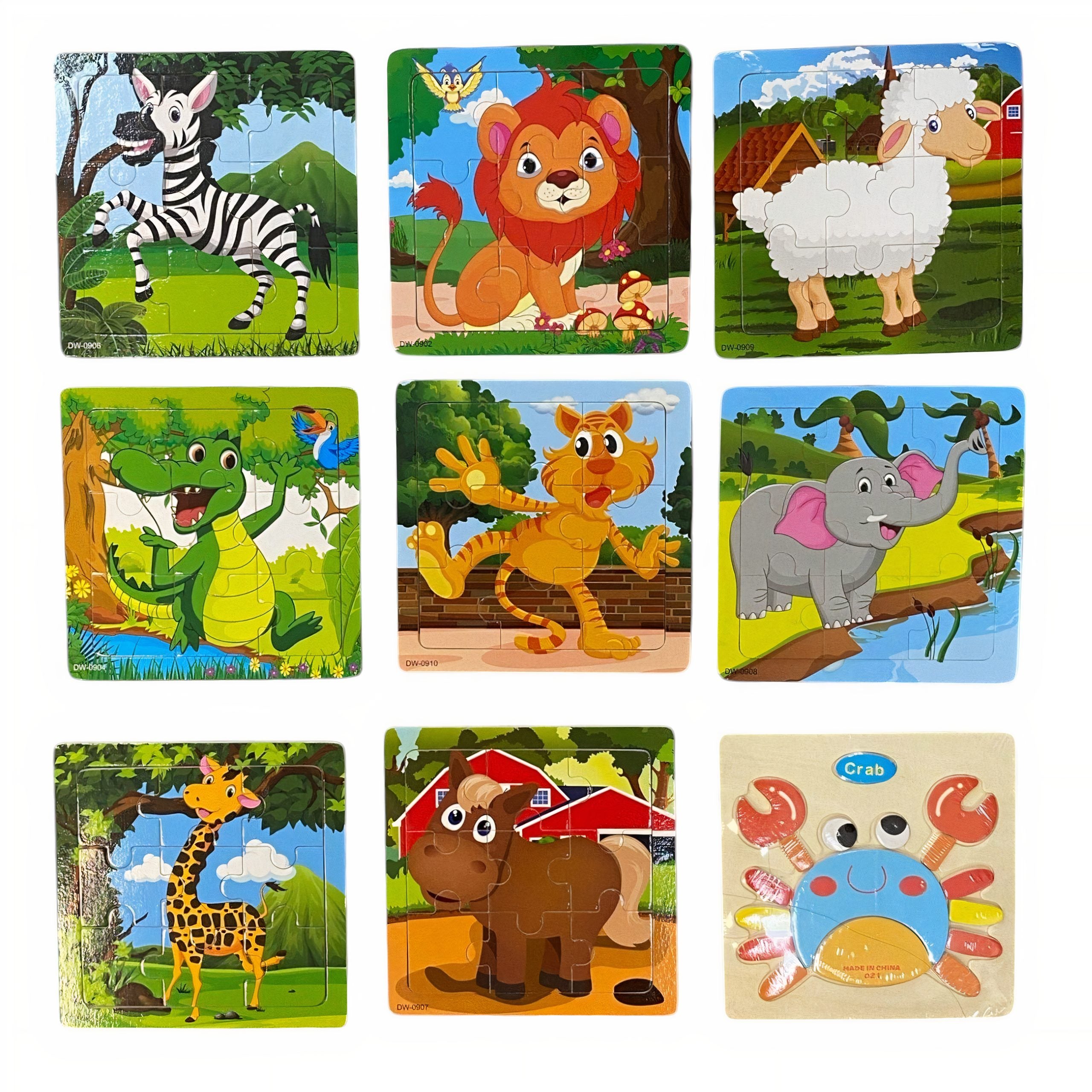 Puzzle din Lemn, pentru Copii, 14x14cm, Diferite Animalute Engros