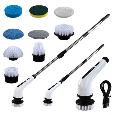 Perie Electrică de Curățare 9 în 1, 25W, 110–120cm Reîncărcabilă USB, Mâner Telescopic Extensibil, 9 Capete Interschimbabile, Multifunctionala Engros