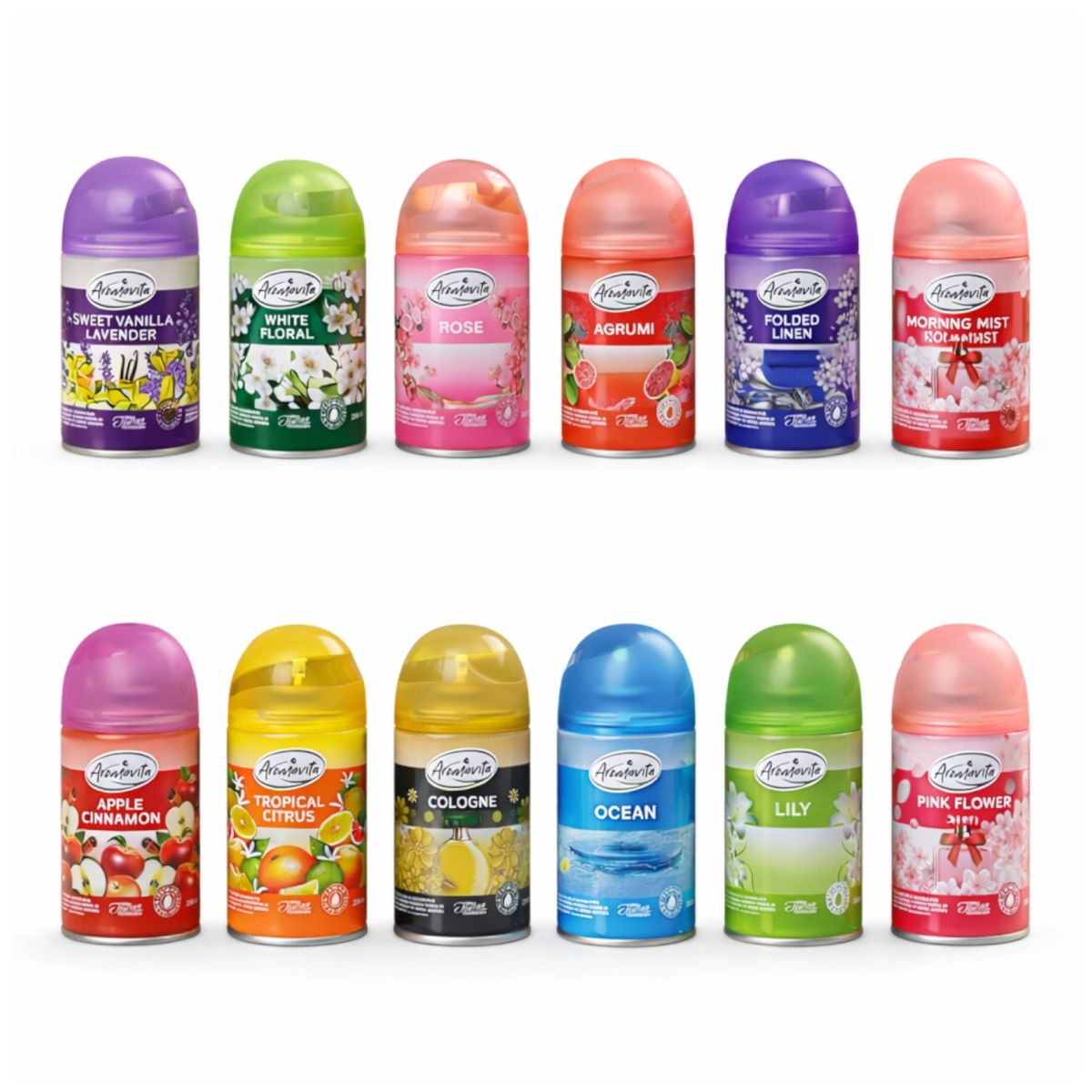 Rezerve Odorizant Cameră 12/set, Compatibile cu Dispensere Automate 250ml Diferite Arome Engros