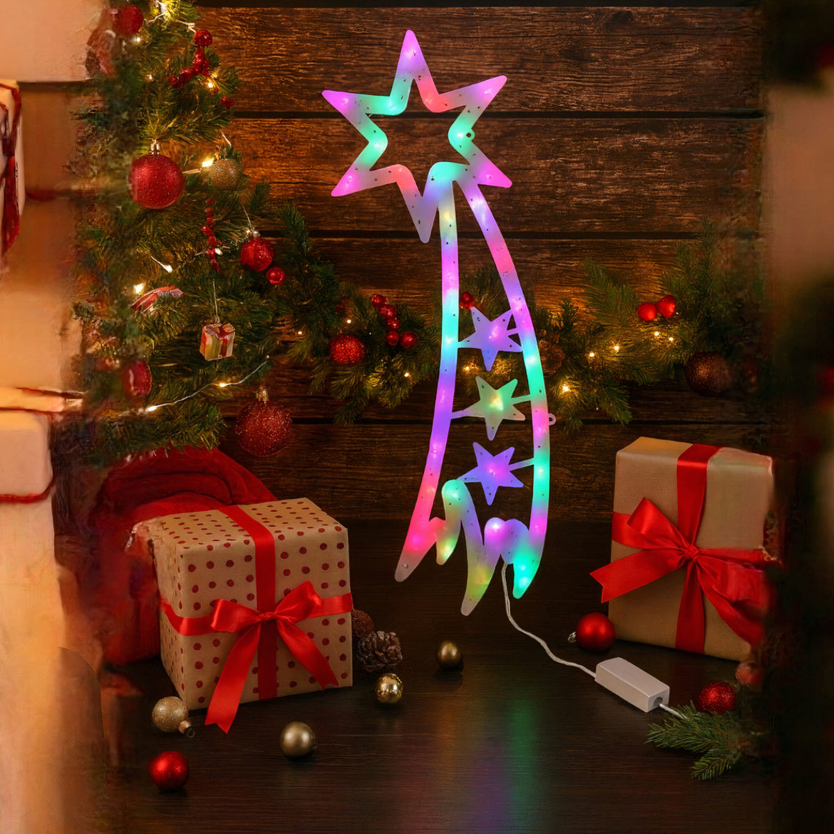 Decoratiune de Crăciun 70x30cm Stea Căzătoare cu Lumină LED Multicoloră, pentru Interior și Exterior Engros