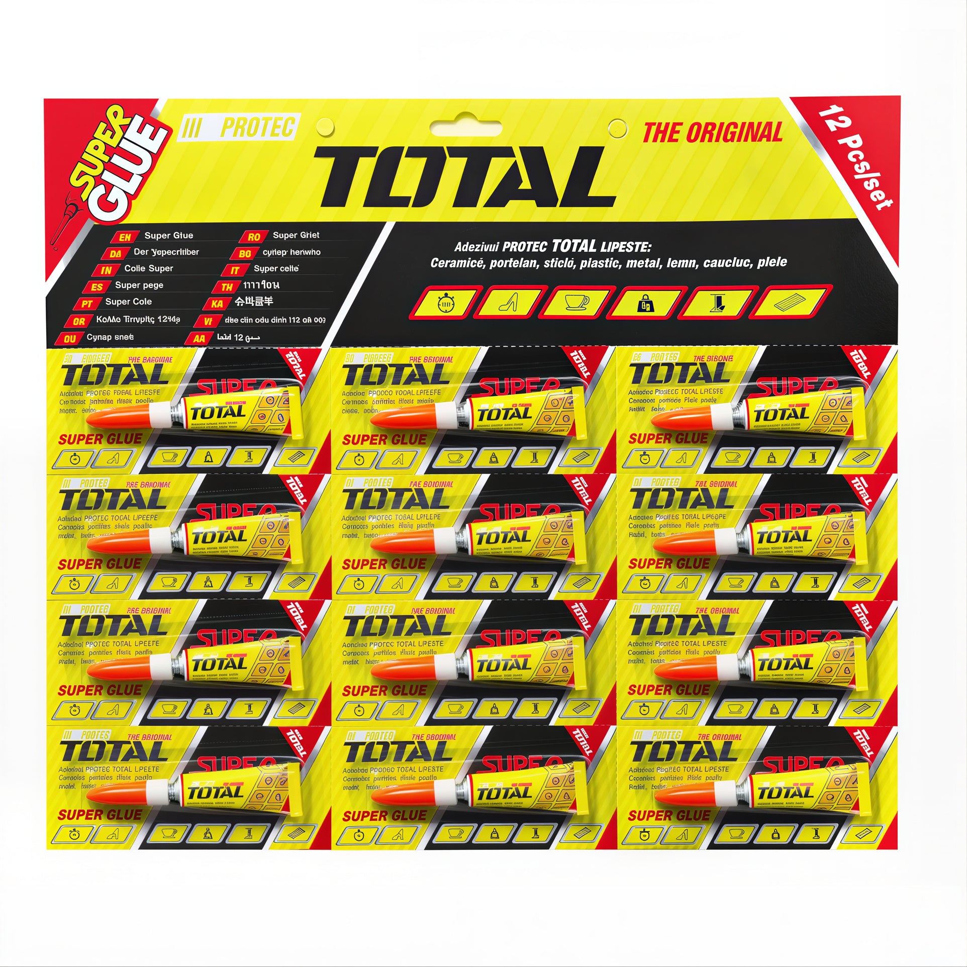 Super Glue Total 12/set Adeziv Universal 3g pentru Metal, Plastic Lemn Cauciuc și Ceramică Engros