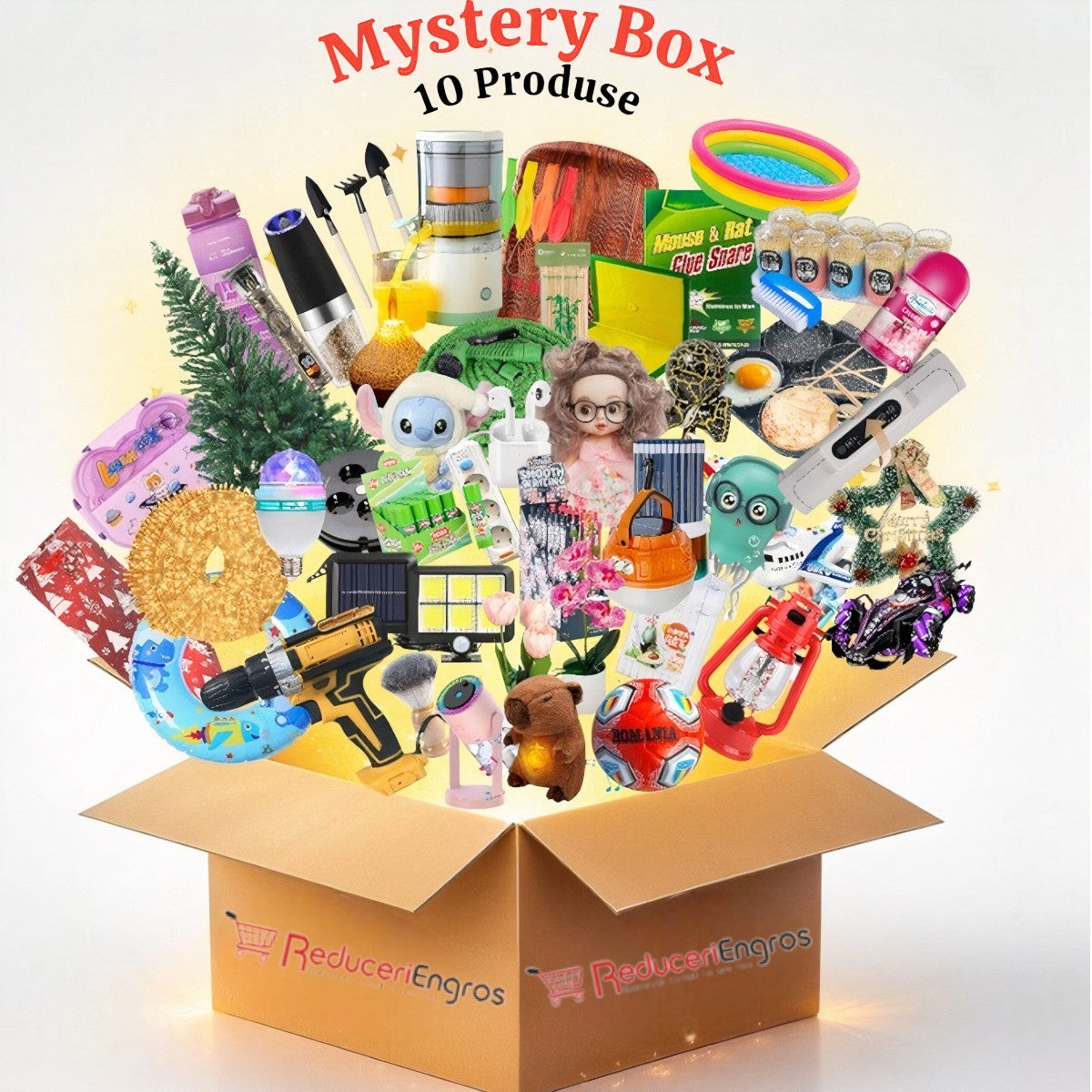 Mystery Box, 10 Produse Surpriză pentru Articole de Casă, Jucarii, Electrocasnice, Flori si Uz Casnic Engros