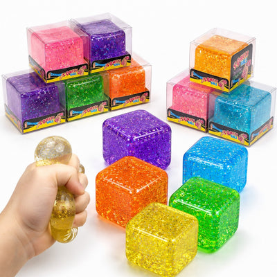 Cub Antistres, Glitter Ice Cube 4x4cm, Jucărie Senzorială Squishy din Gel Elastic, cu Textură Crystal Stretch & Squeeze Engros
