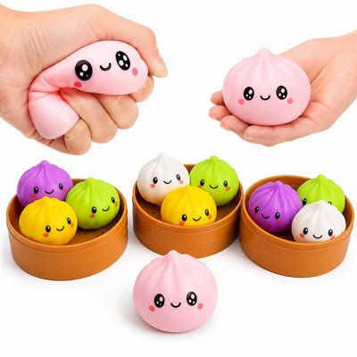 Jucărie Squishy Dumpling 6cm, 3 Buc/Cutie, Antistres 12 Cutii/set, Diferite Culori Engros