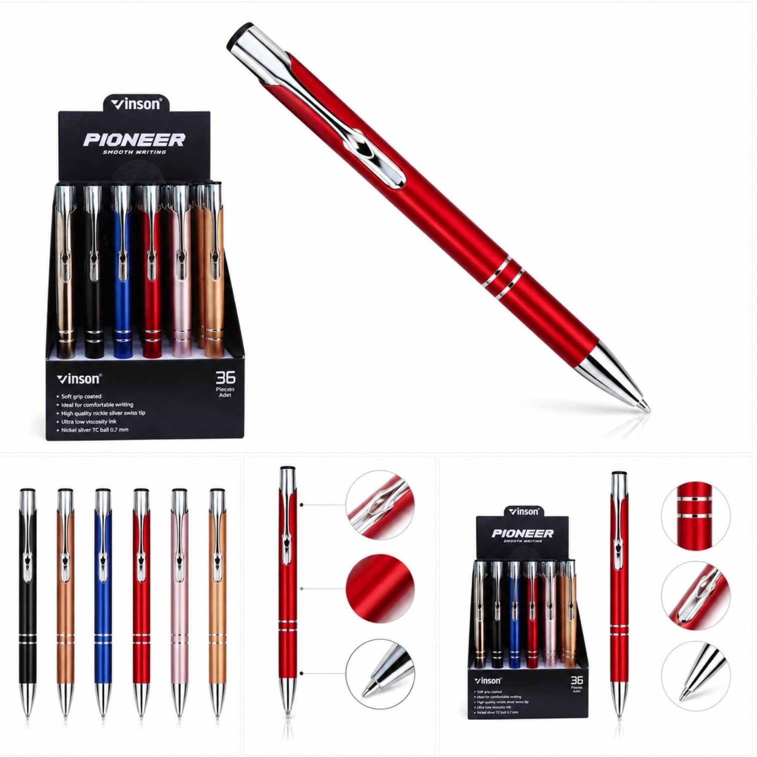 Pixuri Metalice Vinson 36/set, cu Mecanism Click Diferite Culori Engros
