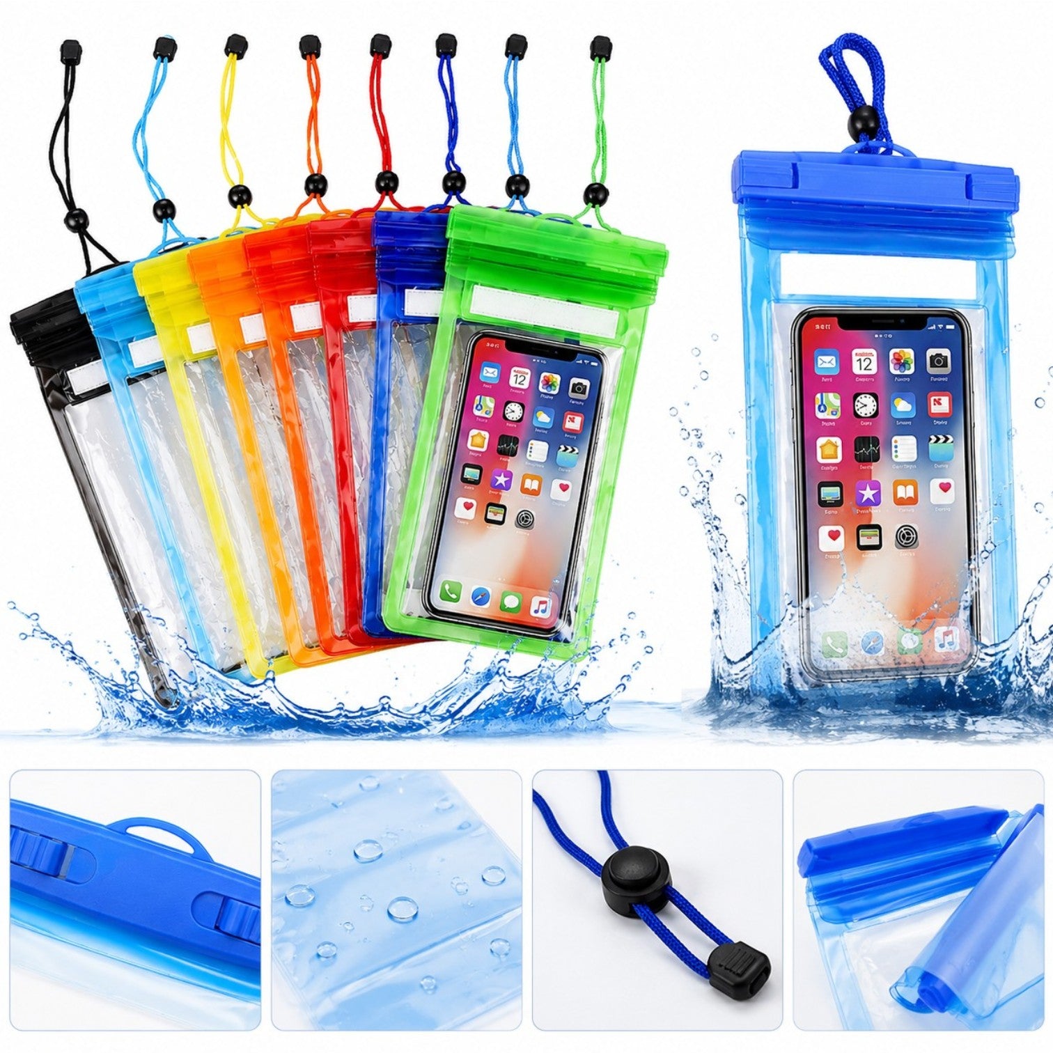 Husa Subacvatica 27x11cm Impermeabila cu Snur pentru Telefon Diferite Culori Engros