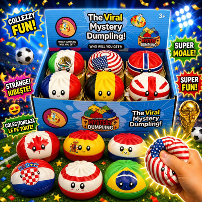 Jucărie Squishy Dumpling 12/set, în Cutie Plastic, 9cm, Antistres, Model Cupa Mondiala Fotbal Engros