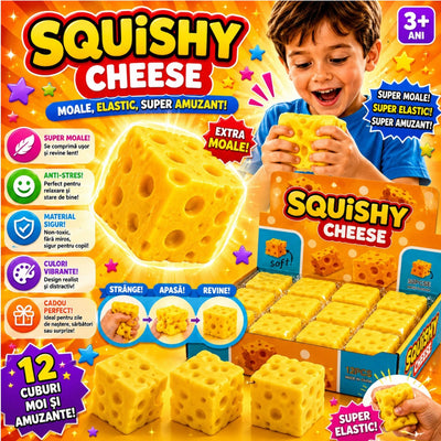 Jucărie Squishy Cheese Cube 6.5x6.5cm Anti-Stres, Slow Rising, Model Branza Engros