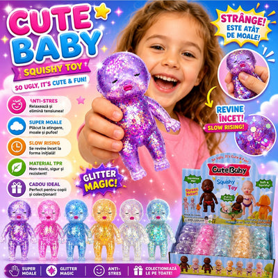 Jucărie Squishy Bebeluș 12/set, cu Glitter 11cm, Anti-Stres, Diferite Culori Engros