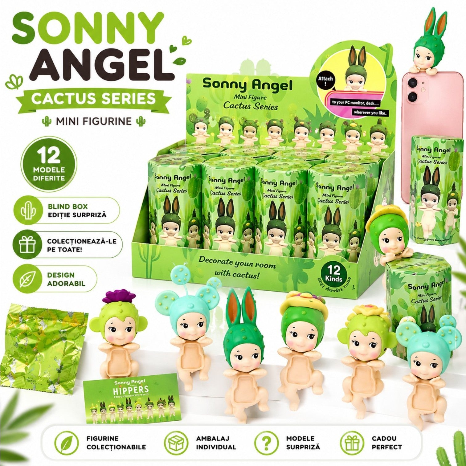 Accesoriu pentru Telefon 12/set Minifigurine 7cm, Sonny Angel Seria Cactus Diferite Modele Engros