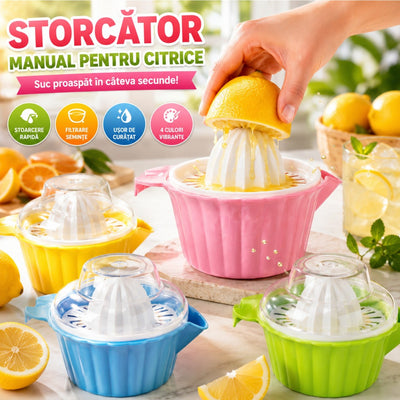 Storcător Manual 11x6cm pentru Citrice cu Suport si Capac, din Plastic Diferite Culori Engros