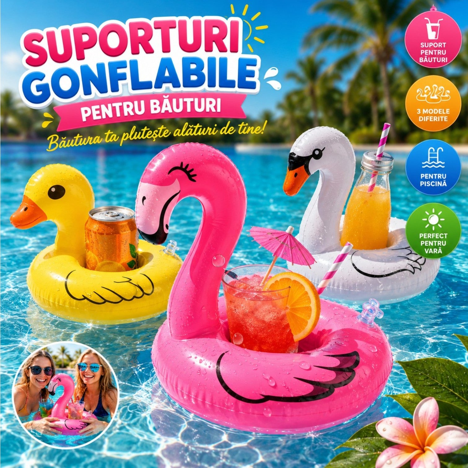 Suport pentru Bauturi 12/set Gonflabil, 18x18cm Diferite Modele Engros