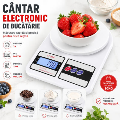 Cantar Electronic de Bucatarie, 23x15 cm, din Plastic, 10kg/10000g, Alb Engros