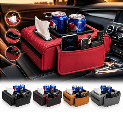 Cotieră Auto Universală 34x19x7.5cm, Organizator Multifuncțional cu Suport 2 Pahare, Șervețele și Depozitare Diferite Culori Engros