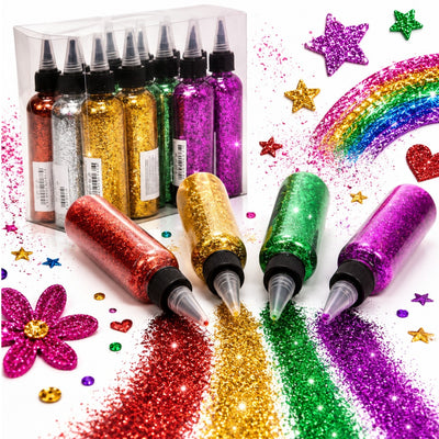 Sclipici Pudra 12/set Ambalat în Sticluțe din Plastic, cu Vârf Dozator 14cm Diferite Culori Engros