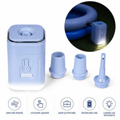 Pompa Electrica Portabilă 7.5x5cm, cu 3 Duze si Lumina LED pentru Umflare și Dezumflare Rapidă, Diferite Culori Engros