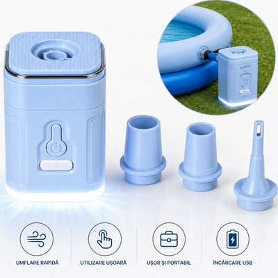 Pompa Electrica Portabilă 7.5x5cm, cu 3 Duze si Lumina LED pentru Umflare și Dezumflare Rapidă, Diferite Culori Engros