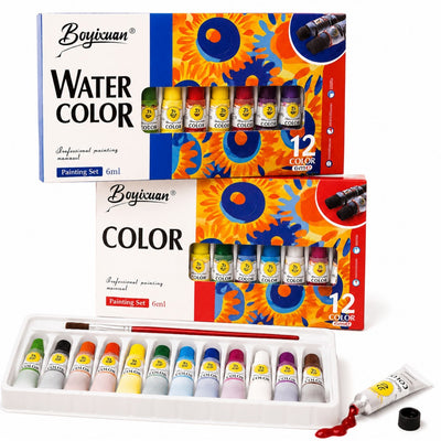 Tempera Acuarele la Tub pe Baza de Apa 12x6ml, Diferite Culori 12/set cu Pensula 15cm Engros