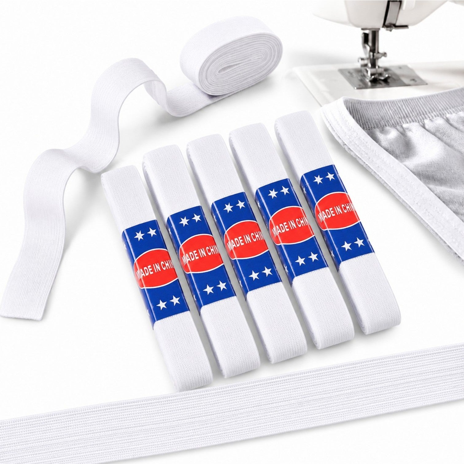 Elastic Alb 2mx2.5cm pentru Uz General, 5/set Croitorie și Confecții Engros