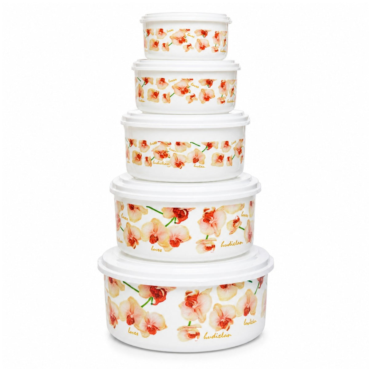 Caserole Rotunde 5/set cu Capace 15x8cm, Model Floral de Diferite Dimesiuni Engros