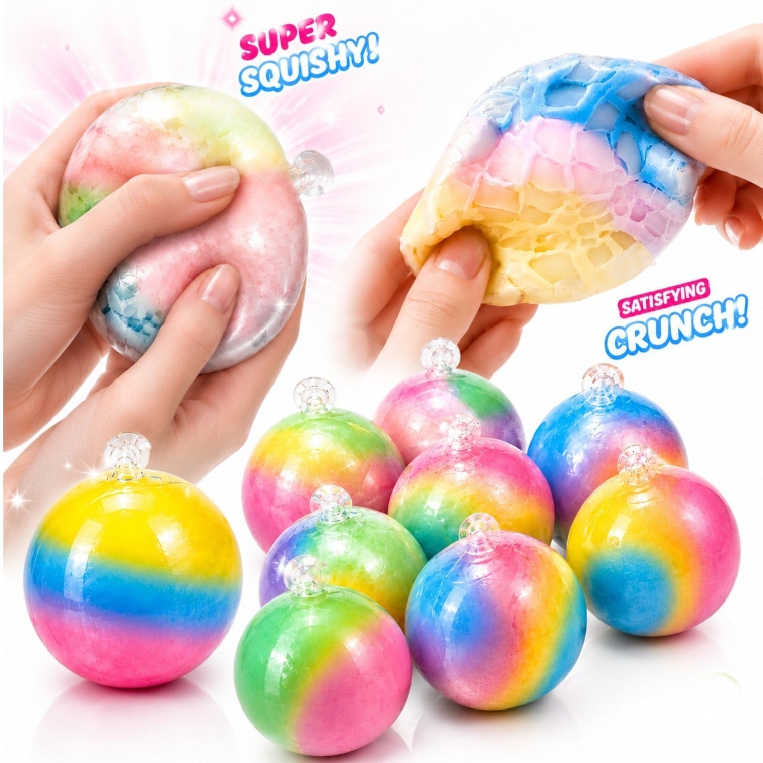 Minge Antistres 6cm, Crunchy Curcubeu, Crispy Handmade Ball, Squishy Engros