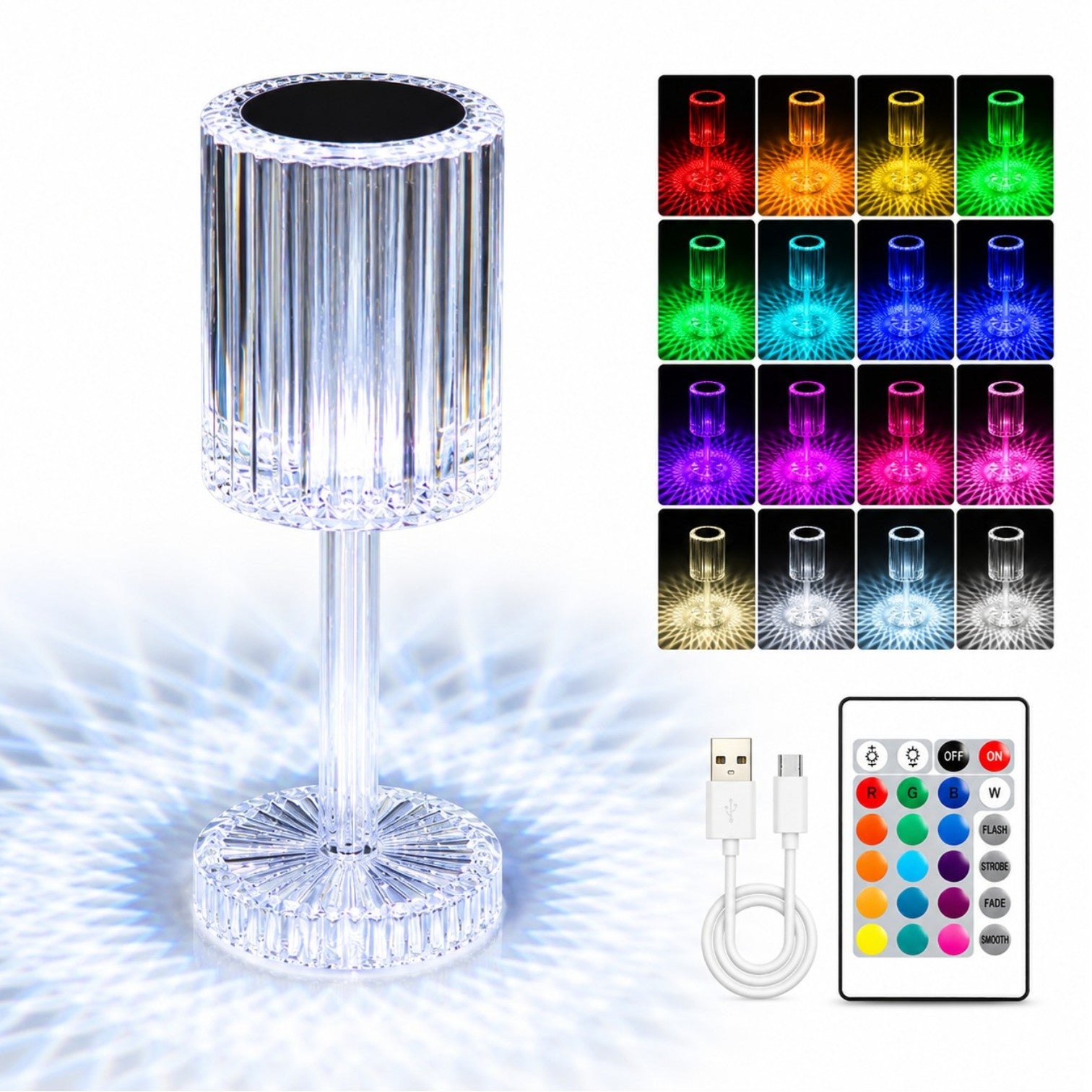Lampa Transparenta 24cm cu LED, Model Cristal cu Acumulator, Incarcare USB si Telecomanda Engros
