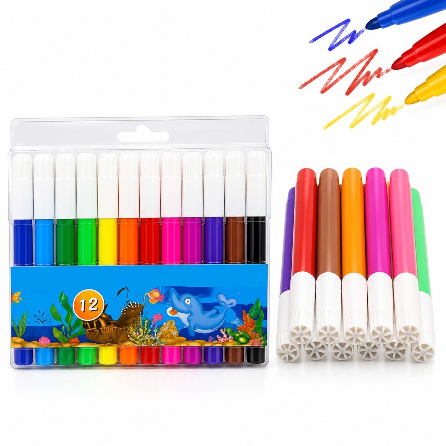 Carioci Colorate 12/set pe Bază de Apă, 14cm Diferite Culori Engros