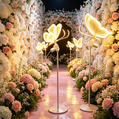 Fluture Decorativ LED 3D 53x37cm, cu Sunete si Aripi in Miscare, Lumina Alb Cald, Tija 110cm, pentru Craciun pentru Gradina si Exterior Engros