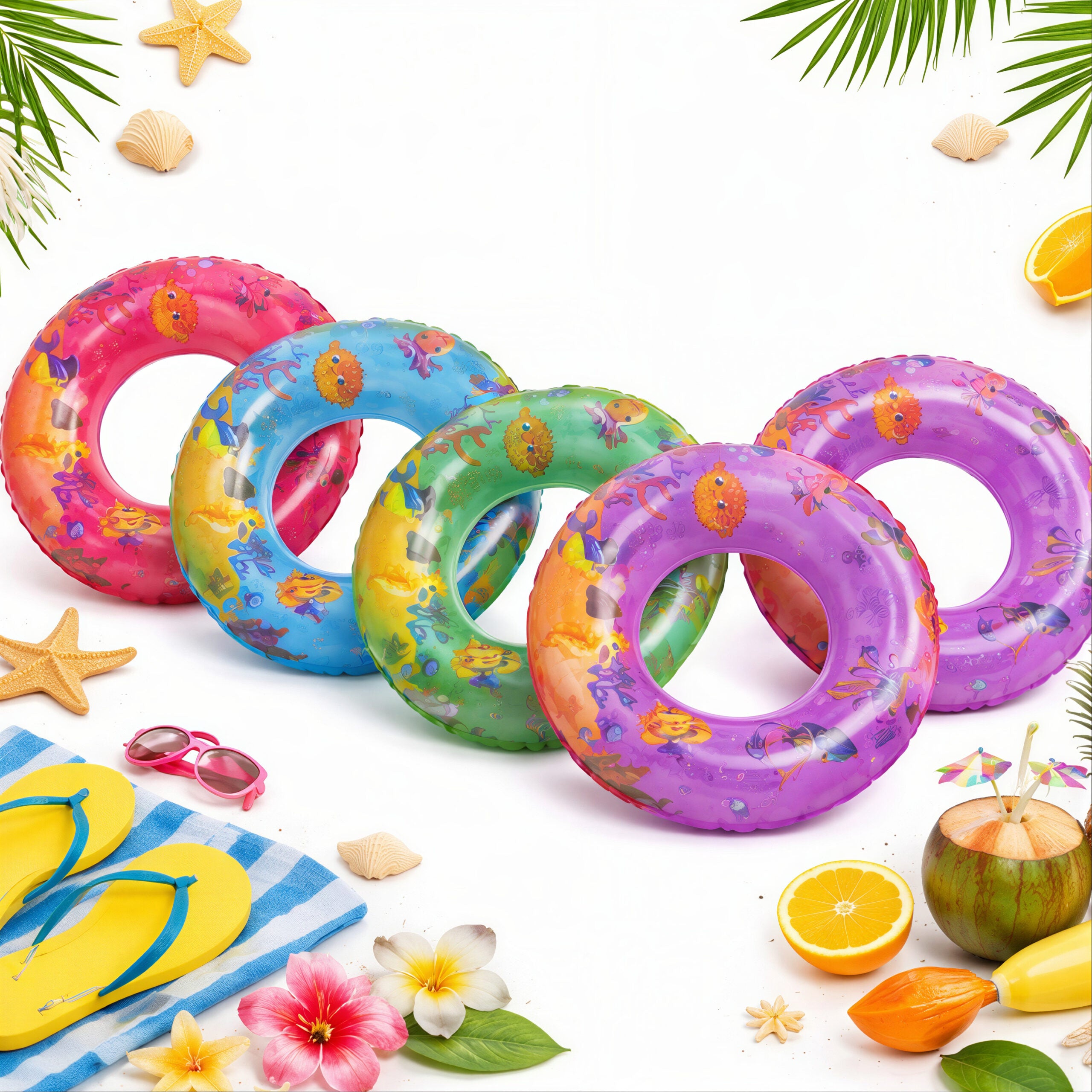 Colac Gonflabil Copii 70cm, Model cu Desene Marine 10/set, Diferite Culori Engros